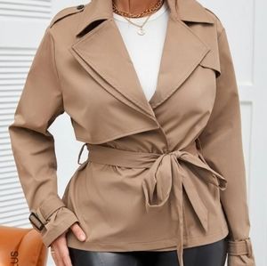 Tan Lapel Collar Belted Jacket